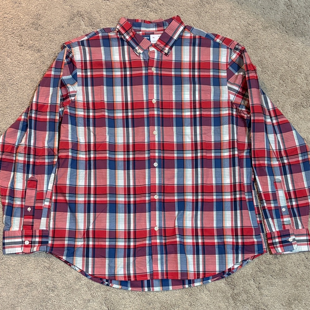 Old Navy Men's Everyday Shirt Regular Fit Built in Flex Plaid Button-Down Shirt